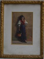 Arthur Alfred BURRINGTON (1856-1924)
Jeune fille au panier
Aquarelle signée en bas...
