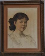 Edgard MAXENCE (1871-1954)
Portrait de jeune fille, 1915.
Dessin rehaussé signée et...