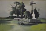 Albert DEMAN (1929-1996)
Paysage à la maison, 1955.
Huile sur toile signée...