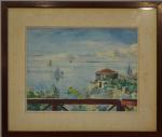 Raoul DU GARDIER (1871-1952)
Pornic, voiliers devant la terrasse
Aquarelle signée en...