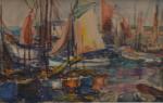 Marguerite PORTIER (1893-1992)
Ile d'Yeu, voiliers au port, 1932.
Aquarelle signée et...