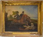 Auguste DEBAY (1804-1865) attribué à.
Portrait équestre de Monsieur et Madame...
