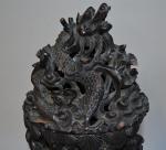 CHINE
Pot à pinceaux couvert en bois noirci et sculpté de...