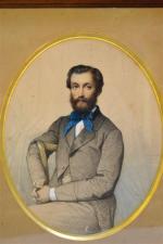 Romain CAZES (1808-1881)
Portrait d'homme au noeud papillon
Crayon noir, aquarelle et...