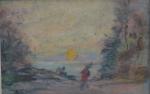 Eugène BOUDIN (1824-1898) 
Bord de mer soleil couchant
Pastels 
Cachet de...