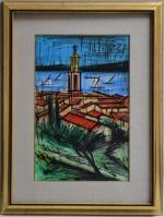 Bernard BUFFET (1928-1999)
Saint-Tropez, l'église et les toits, 1978.
Aquarelle et encre...
