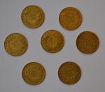 Sept pièces or 20 francs, Napoléon III tête nue
Lot conservé...