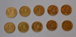 Dix pièces or 20 francs, Coq
Lot conservé en banque, vendu...