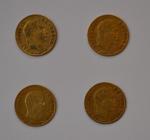 Quatre pièces or 10 francs, Napoléon III
Lot conservé en banque,...