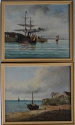 FOURNIER (XIX-XXème)
Bateaux au port, 1908.
Bateaux sur la grève, 1908.
Paire d'huiles...