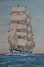 A. PASTOREL (XXème)
Portrait de bateau en pleine mer
Aquarelle signée en...