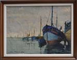 Léopold PERNES (1912-1980)
Lorient, bateaux au port, au loin la Tour...