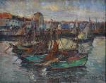 Léopold LECOMTE (1890-1963)
Les Sables d'Olonne, voiliers entrant au port
Huile sur...