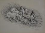 Joseph OBERTHÜR (1872-1956)
Les chiens tenant leur proie
Dessin rehaussé de gouache...
