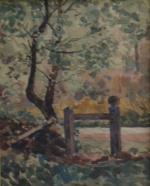 Donatien ROY (1835-1930)
Paysage à la barrière, 1928.
Aquarelle signée et datée...