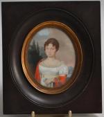 ECOLE FRANCAISE du XIXème
Portrait de dame au chale rouge
Miniature ovale...