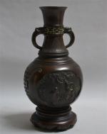 ASIE du SUD EST
Vase en bronze patiné  à décor...