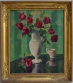 Pierre BAUDRIER (1884-1964)
Bouquet de roses dans un pichet blanc
Huile sur...