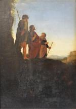ECOLE ANCIENNE
Le Christ entouré de saint Paul et saint Pierre
Huile...