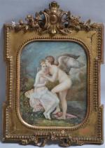 Laure LEVY (1866-1954)
Psyché et l'Amour
Peinture sur ivoire signée en bas...