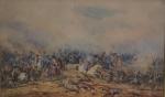 Théodore JUNG (1803-1865)
Turquie, scène de bataille, 1843. 
Aquarelle signée et...