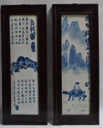 CHINE
Paire de plaques en porcelaine à décor bleu blanc, enchâssées...