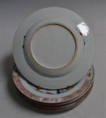CHINE
Suite de sept assiettes ronde en porcelaine à décor Imari...