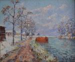 Edouard FEBVRE (1885-1967)
Paysage au chemin de hallage sous la neige
Huile...
