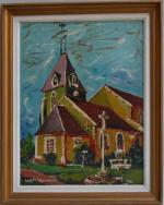 Roger BEZOMBES (1913-1994)
L'église
Huile sur toile marouflée sur carton signée en...