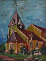 Roger BEZOMBES (1913-1994)
L'église
Huile sur toile marouflée sur carton signée en...