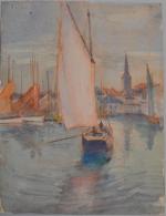 Georges LHERMITTE (1882-1967)
Les Sables d'Olonne, voiliers entrant dans le port...