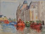 Georges LHERMITTE (1882-1967)
Le Croisic, bateaux au port à marée haute
Aquarelle
20.5...