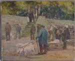 Georges LHERMITTE (1882-1967)
Guérande, le marché aux cochons
Huile sur bois signée...