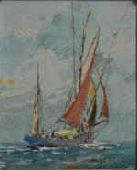 Georges LHERMITTE (1882-1967)
Thonier en mer
Huile sur panneau signée en bas...