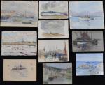 Georges LHERMITTE (1882-1967)
Ensemble de 10 aquarelles dont Marine
Dimensions diverses (piqûres)
Provenance:
-...