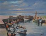 René HUCHET (1917-2001)
Le Croisic, bateaux à quai dans le port
Huile...