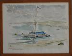 Facon MARREC (1903-1994)
Landrellec, voilier et barque près de la plage,...