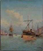 Pol NOEL (XIX-XXème)
Nantes, voiliers dans le port
Huile sur toile signée...