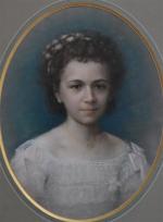 ECOLE FRANCAISE du XIXème
Portrait de jeune fille, 1876. 
Pastel ovale...