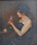 Pierre-Gustave PALTZ (c.1890-?)
Portrait de dame aux fleurs, 1919. 
Huile sur...