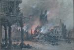 Gustave FRAIPONT (1849-1923)
Arras, incendie de la cathédrale
Aquarelle et rehauts de...