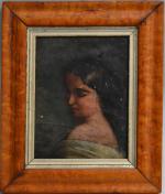 ECOLE FRANCAISE du XIXème
Portrait de dame de côté, 1886. 
Huile...