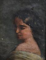ECOLE FRANCAISE du XIXème
Portrait de dame de côté, 1886. 
Huile...