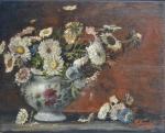 M. HAMLET (fin XIXème)
Bouquet de fleurs, 1882. 
Huile sur panneau...
