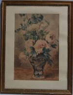 ECOLE FRANCAISE du XXème
Bouquet de roses dans un vase
Aquarelle signée...