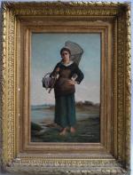 Alexis LEMAISTRE (1853-?)
Jeune pêcheuse à l'épuisette, 1877. 
Huile sur toile...