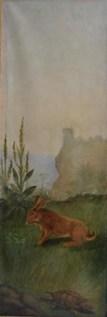 ECOLE FRANCAISE fin XIXème
Le lapin
Huile sur toile
143.5 x 49.5 cm...