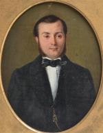 ECOLE FRANCAISE du XIXème
Portrait de dame, 1857. 
Portrait d'homme
Deux huiles...