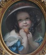 ECOLE FRANCAISE fin XIXème
Portrait de jeune fille au chapeau
Pastel ovale
45...