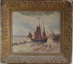 VERNIEZ (XIX-XXème)
Voilier revenant sur la plage
Huile sur toile signée en...